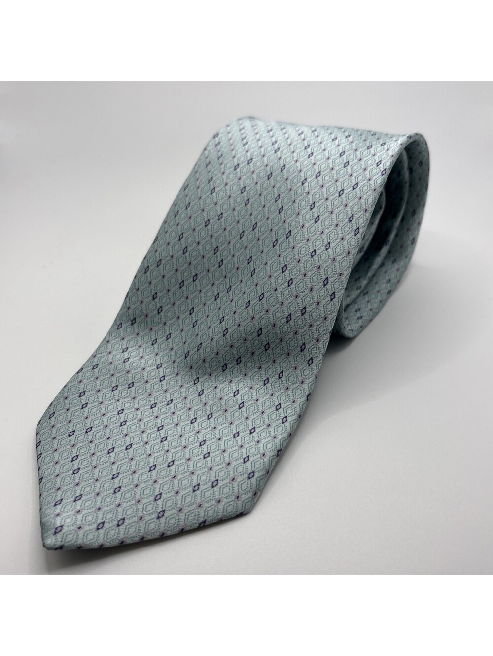 Brioni Tie 100% Silk Made In Italy Aqua Mint Green Small Geometric Print